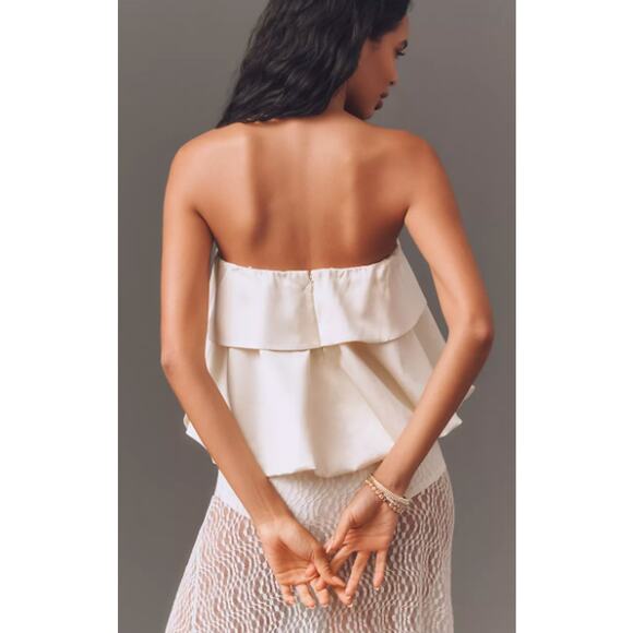 Anthroplogie Mare Mare Linen Blend Strapless Silky Bubble Blouse S NWT 138 White - Picture 2 of 2